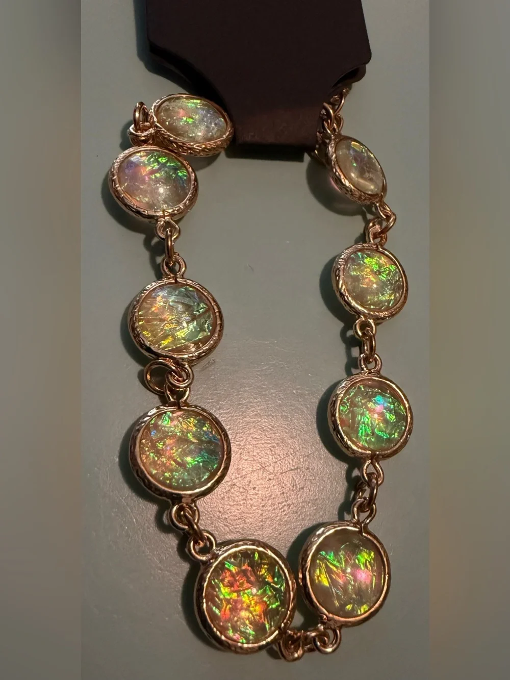 Iridescent / Aurora Borealis Double-Sided Disc Gold-Tone Bracelet